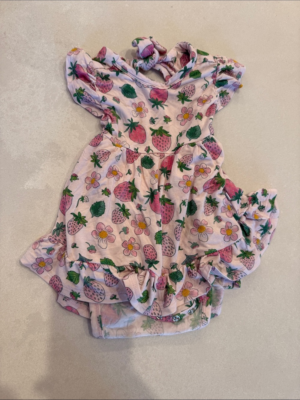 Posh peanut Pink Strawberry Floral Baby Dress Romper